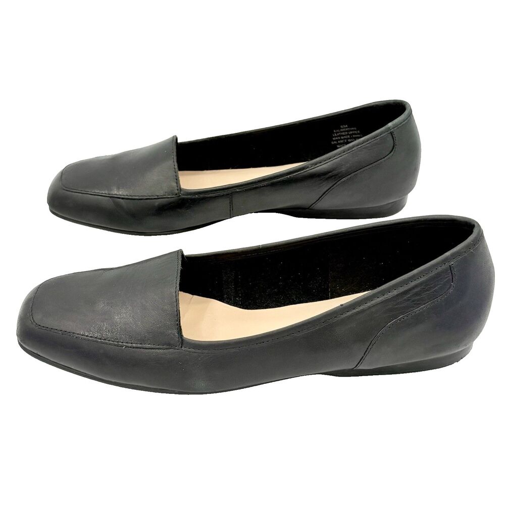 Enzo Angiolini Liberty Black Leather Slip On Loafers Square Toe Flats size 8M - Picture 4 of 9
